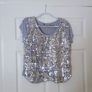 Grey silver sequin top